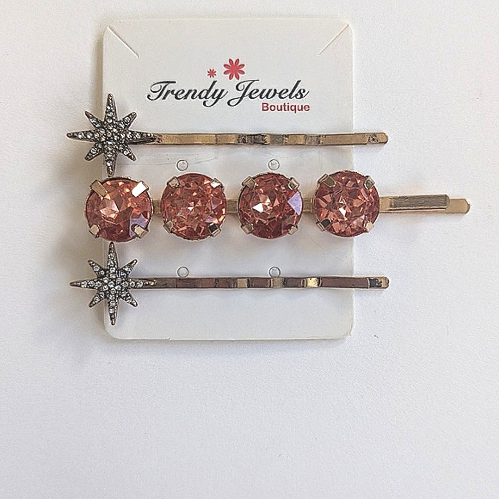 Trendy Jewels Pink and Silver Hair Clips